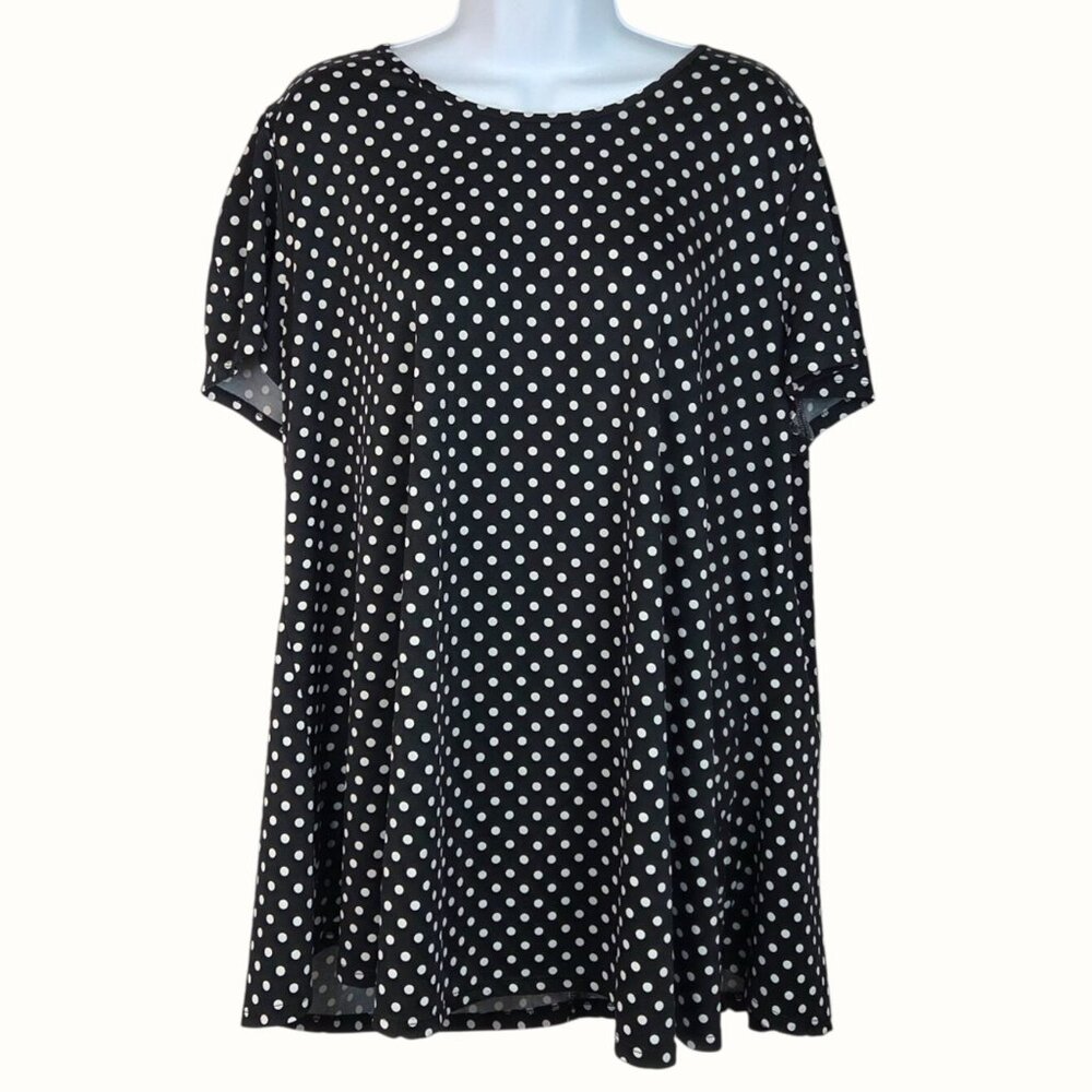 Mandy Evans Black and White Polka Dot Print Short Sleeve Tunic Top Plus Size